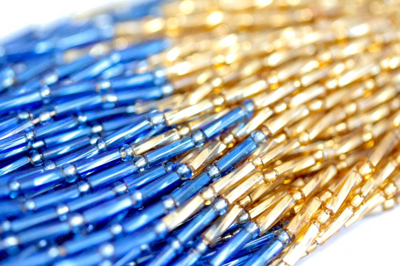 Пучки стеклярусу Sapphire+Lt.gold 6mm кручений